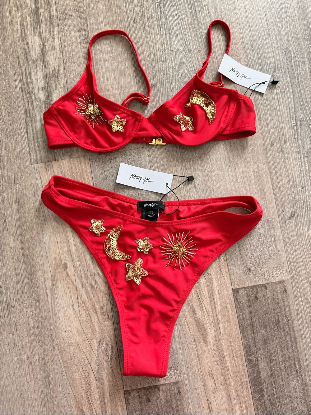 Nasty Gal Red Sequin Starburst Bikini